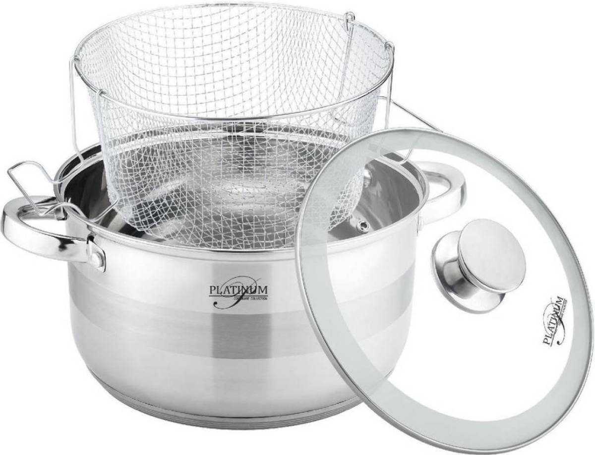 Platinum frituurpan 24 cm 6,6 liter RVS/glas zilver 3-delig