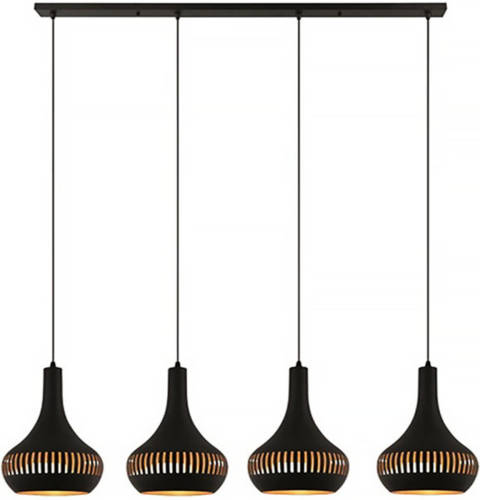 Freelight Hanglamp Canna 4 lichts L 130 cm Ø 25 cm zwart goud