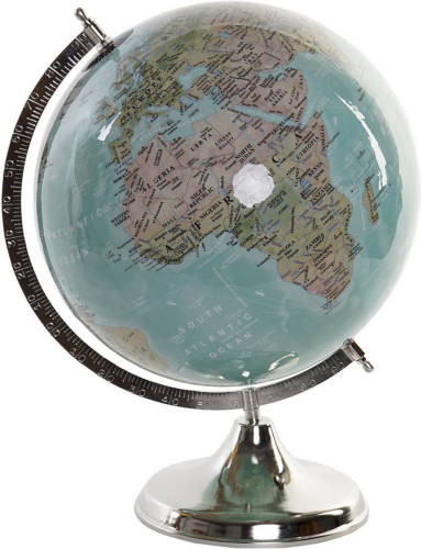 Items Decoratie wereldbol/globe blauw op ijzeren voet 30 x 41 cm - Wereldbollen