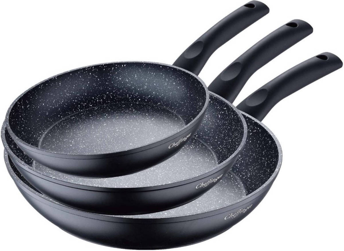 Cheffinger koekenpannen 20-24-28 cm gietalu. zwart 3-delig