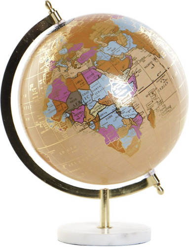 Items Decoratie wereldbol/globe beige op marmeren voet 20 x 28 cm - Wereldbollen