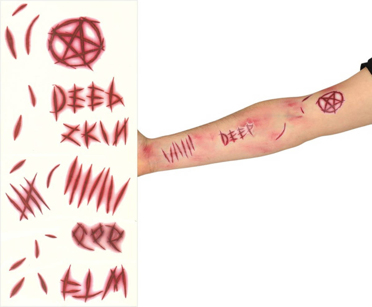 Fiestas Guirca Fiestas Halloween nep wond tattoos - littekens - horror thema - verkleedaccessoires - Verkleed tatoeages