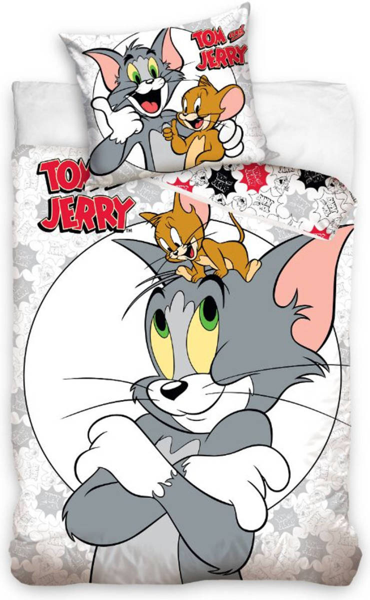 Sleepykids Tom & Jerry Dekbedovertrek - Eenpersoons - Kussensloop 60x70 cm - Katoen - Grijs