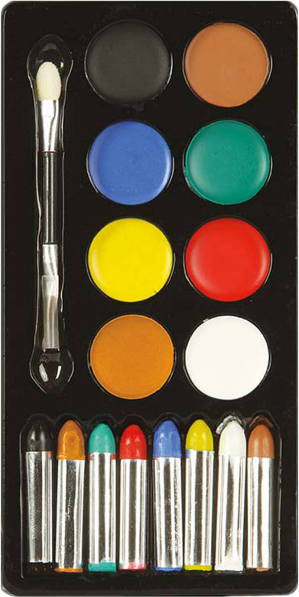 Fiestas Guirca Verkleed make-up schmink set - 8 kleuren - met kwastje - Schmink