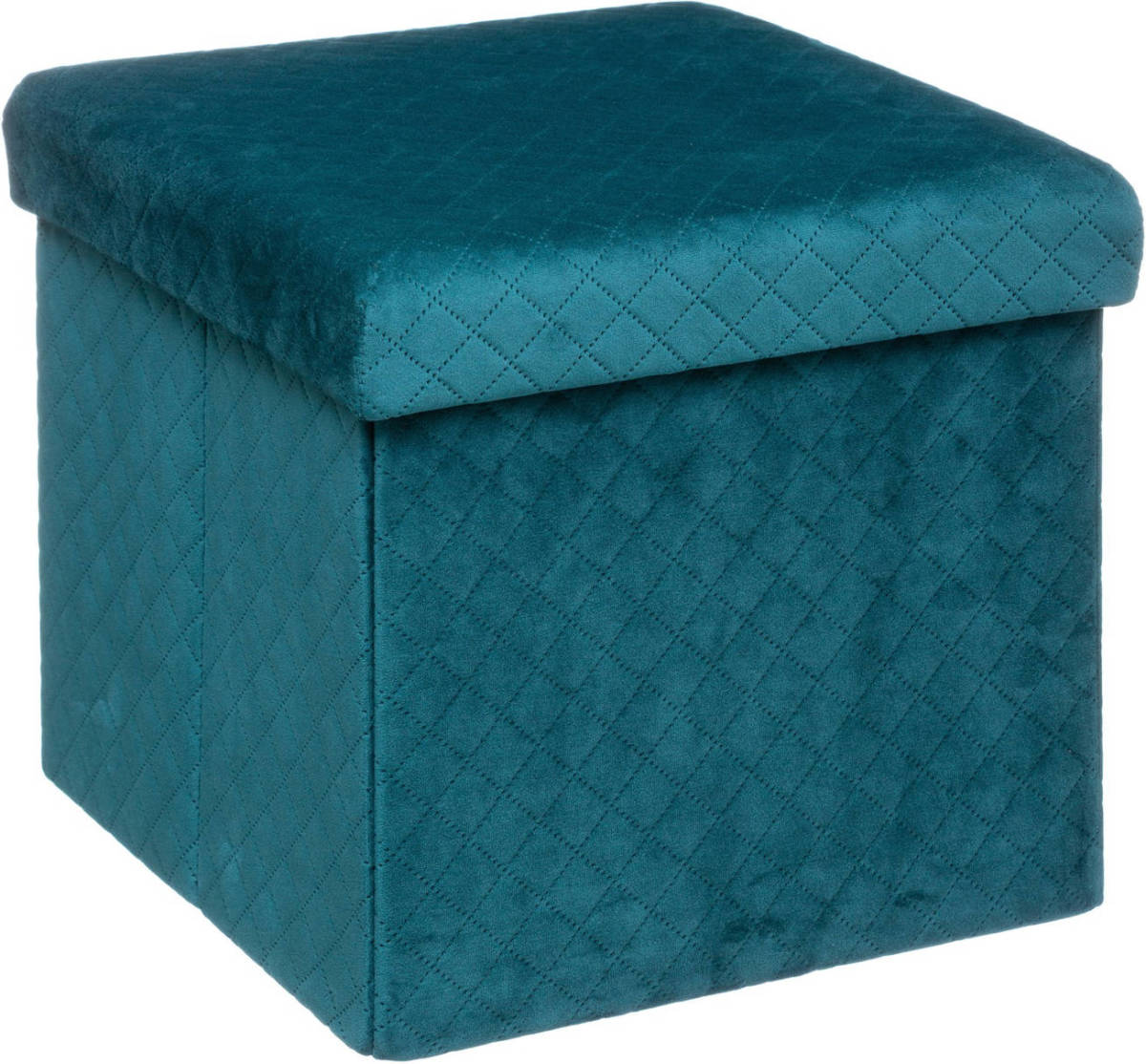 Atmosphera Poef/hocker/voetenbankje - opbergbox - fluweel blauw - PO/MDF - 31 x 31 x 31 cm - Poefs