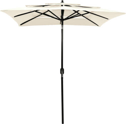 The Living Store Parasol 3-laags Polyester - 200x200x240cm - UV-beschermend - Aluminium paal - Inklapbaar - Zandkleurig