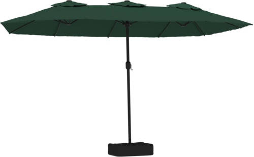 The Living Store Dubbele Parasol Groen/Donkergrijs 449x265x245cm - UV-bescherming - Sterk frame - Zwenkmechanisme