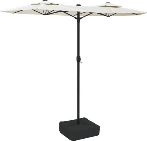 The Living Store Dubbele Parasol - Zandwit en Donkergrijs - 316 x 145 x 240 cm - UV-beschermend Polyester - Stevig