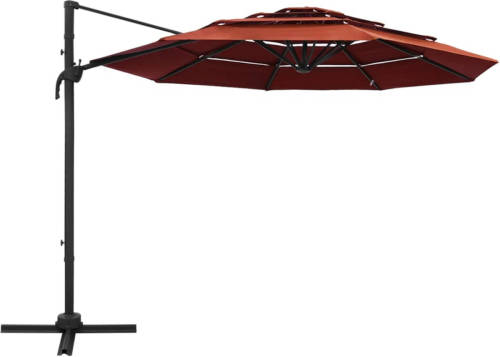 The Living Store Parasol Terracotta 300x300x247 cm - 4-laags UV-beschermend polyester - Inklapbaar en draagbaar