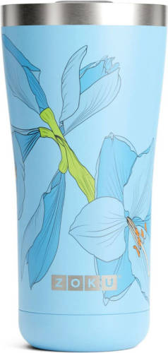 Zoku - Thermosbeker RVS, 550 ml, Blauw Bloem Design, 3-in-1 - Zoku