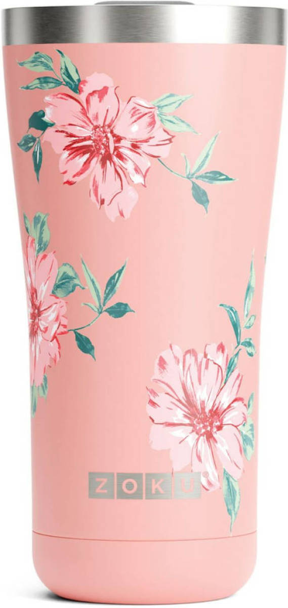 Zoku - Thermosbeker RVS, 550 ml, Roze Bloem Design, 3-in-1 - Zoku