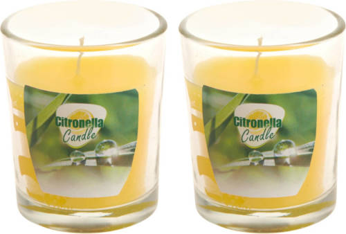Trend Candles Citronella kaars - 2x - in transparant glas - 5 x 6 cm - citrusgeur - geurkaarsen