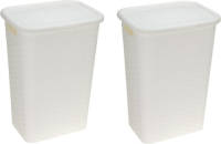 Bathroom Solutions 2x stuks wasmanden rotan met deksel wit 60 liter - Wasmanden