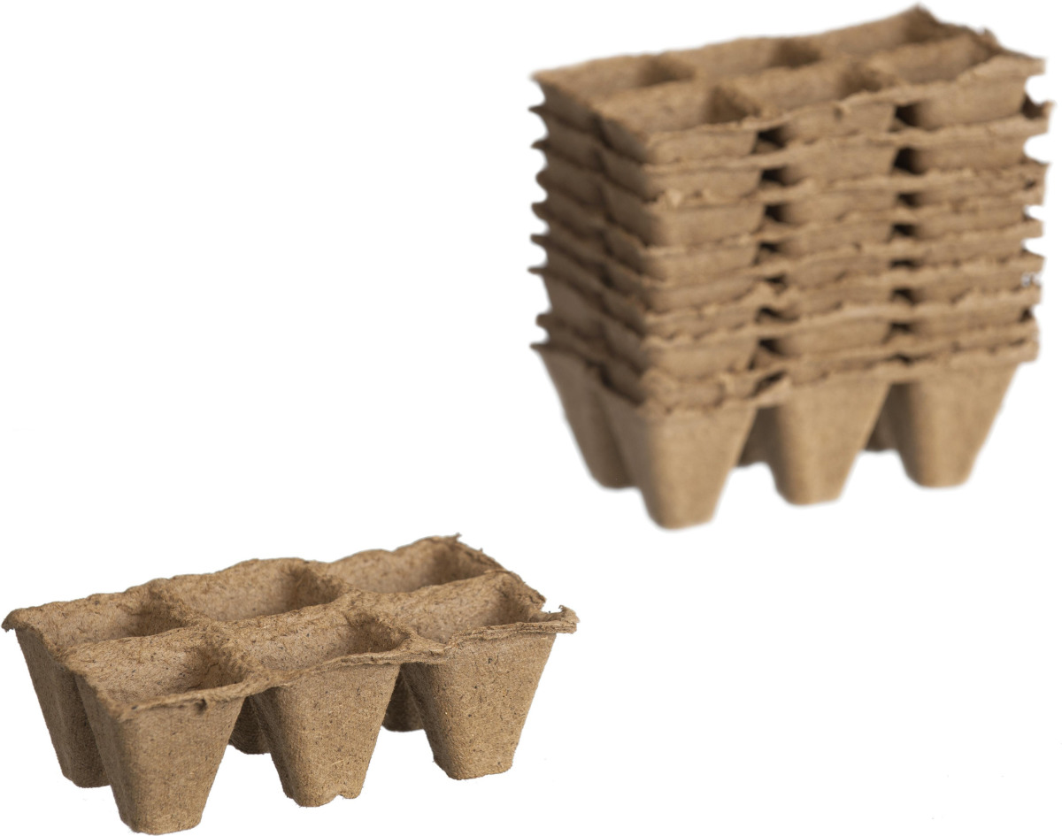 Season Deco 10x stuks Houtvezel kweekpotjes/stekpotjes trays met 6 vakjes 5 x 5 cm - Stekpotjes