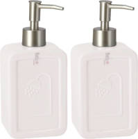Gerimport Set van 2x stuks zeeppompjes/zeepdispensers wit keramiek 18 cm - Zeeppompjes