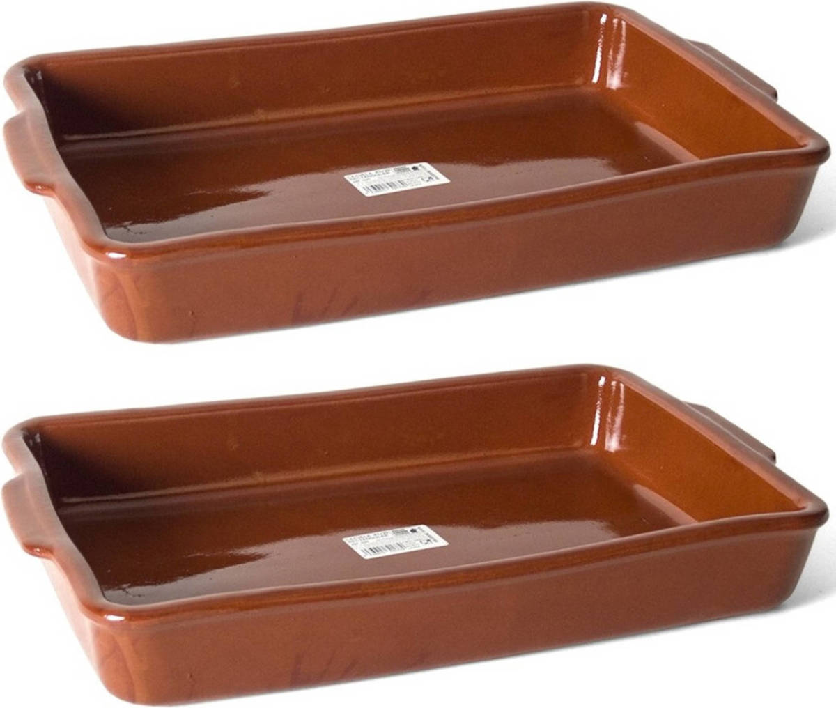 Gerimport Set van 2x stuks bruine ovenschaal/braadsledes van aardewerk 41,5 x 28 x 7 cm - Ovenschalen