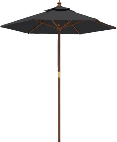 The Living Store Parasol - Hout - Ø196x231 cm - Zwart