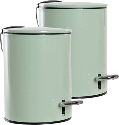 Items 2x stuks metalen vuilnisbakken/pedaalemmers groen 3 liter 23 cm - Prullenbakken