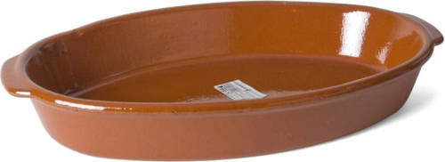 Gerimport Bruine ovale ovenschaal/braadsledes van aardewerk 44 x 27 x 7 cm - Ovenschalen