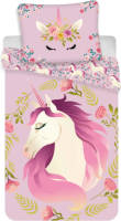 SimbaShop Dekbedovertrek Unicorn ""Flowers"" Eenpersoons - 140x200 cm - Multi