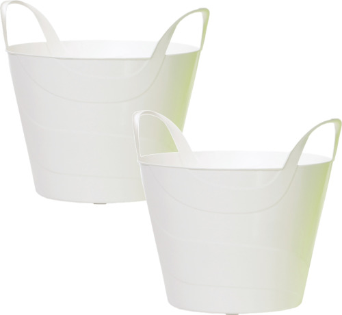 Prosperplast 2x Stuks kunststof flexibele emmers/wasmanden/kuipen wit 15 liter - Wasmanden