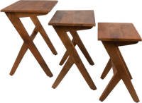 Clayre & Eef Bijzettafel Set van 3 54x35x51 cm Bruin Hout Rechthoek Sidetable Bruin Sidetable