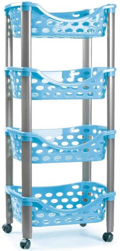 Forte Plastics Keukentrolley/roltafel 4 laags kunststof blauw 40 x 88 cm - Opberg trolley