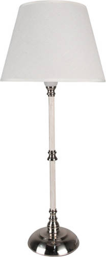 Clayre & Eef Tafellamp Ø 27x63 cm Beige Wit Ijzer Textiel Rond Bureaulamp Beige Bureaulamp