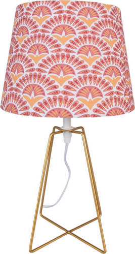 Clayre & Eef Tafellamp Ø 20x35 cm Oranje Goudkleurig Ijzer Textiel Bureaulamp Oranje Bureaulamp