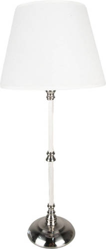 Clayre & Eef Tafellamp Ø 18x44 cm Wit Zilverkleurig Ijzer Textiel Bureaulamp Wit Bureaulamp