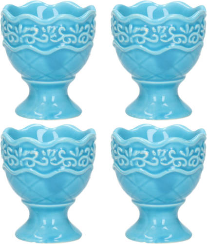 Excellent Houseware Eierdop - 4x - porselein - pastel blauw - 5,5 x 6,5 cm - Eierdopjes
