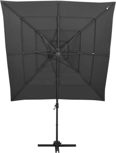 The Living Store Parasol 4-laags - 250x250x246 cm - UV-beschermend polyester - Aluminium paal - Inklapbaar - Antraciet