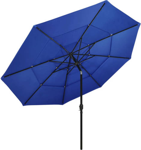 The Living Store Parasol - 3-laags - 350x260 cm - UV-beschermend polyester - Aluminium paal - Inklapbaar - Azuurblauw