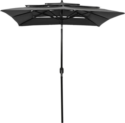 The Living Store Parasol - 3-laags - UV-beschermend - Polyester/Aluminium - 200x200x240 cm - Antraciet