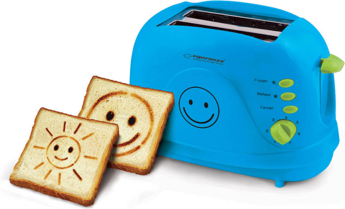 Esperanza EKT003B Broodrooster Smiley (7 standen, Ontdooifunctie, Blauw)