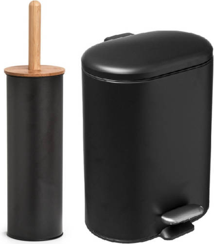 Zeller Badkamer/toilet accessoires - WC-borstel/pedaalemmer 6L- zwart - Badkameraccessoireset