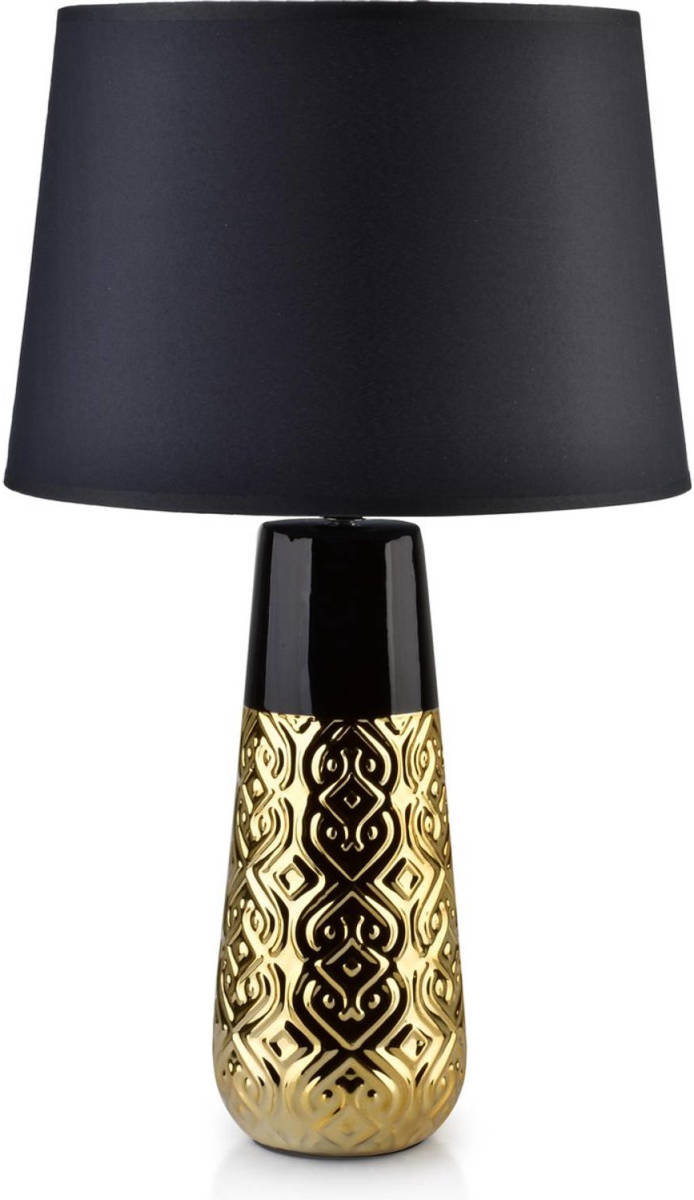 Mondex Luna Orient Gold tafellamp keramiek met stoffen kap zwart / goud
