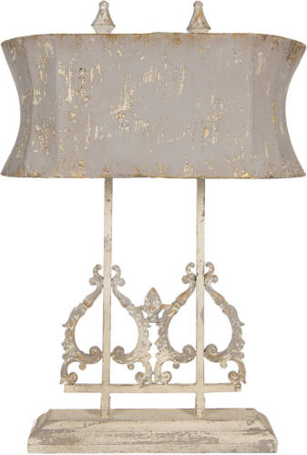 HAES deco - Tafellamp - Shabby Chic -Vintage / Retro Lamp, 50x25x74 cm - Bruin / Wit Metaal - Bureaulamp, Sfeerlamp