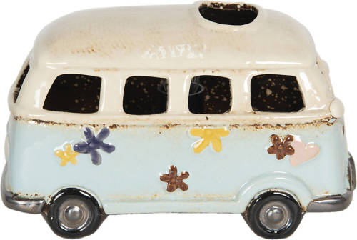 HAES deco - Tafellamp - Vintage Bestelwagen, 18x10x11 cm - Beige / Blauw Keramiek - Bureaulamp, Nachtlampje, Sfeerlamp