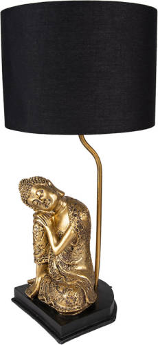 HAES deco - Tafellamp - Dramatic Chic - Goudkleurige Boeddha, Ø 26x54 cm - Goudkleurig/Zwart - Bureaulamp, Sfeerlamp