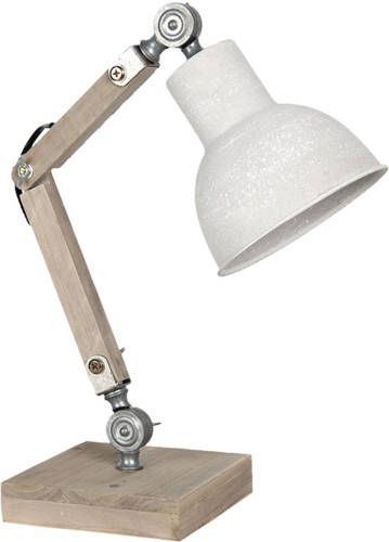 HAES deco - Bureaulamp - Industrial - Vintage / Retro Lamp, 15x15x47 cm - Bruin/Wit Hout Metaal - Tafellamp, Sfeerlamp