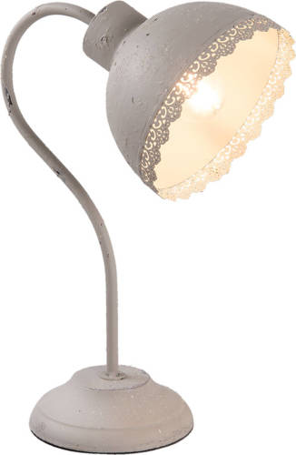 HAES deco - Bureaulamp - Shabby Chic - Vintage / Retro Lamp, 15x25x35 cm - Grijs Metaal - Tafellamp, Sfeerlamp