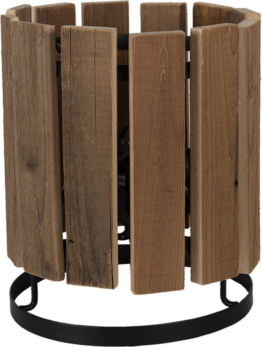 HAES deco - Tafellamp - Industrial - Vintage / Retro Lamp, Ø 25x30 cm - Bruin Hout - Bureaulamp, Sfeerlamp, Nachtlampje