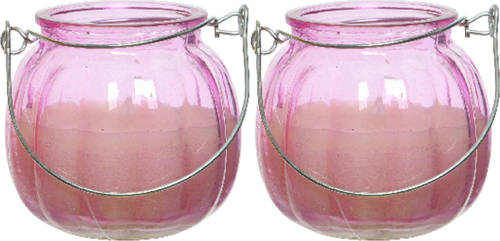 Decoris 2x citronella kaarsen in glas - 15 branduren - D8 x H8 cm - roze - geurkaarsen