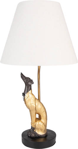 HAES deco - Tafellamp - Dramatic Chic - Goudkleurige Hond, Ø 30x56 cm - Bureaulamp, Sfeerlamp, Nachtlampje