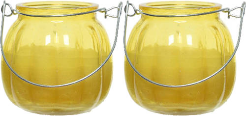 Decoris 2x citronella kaarsen in glas - 15 branduren - D8 x H8 cm - geel - geurkaarsen