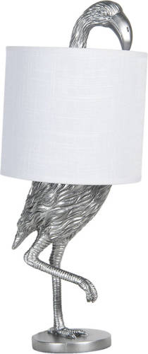 HAES deco - Tafellamp - City Jungle - Zilverkleurige Flamingo in Lamp, Ø 20x50 cm - Bureaulamp, Sfeerlamp, Nachtlampje
