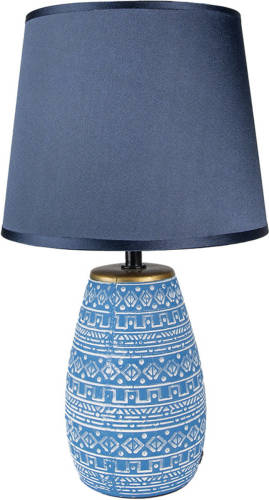 HAES deco - Tafellamp - Modern Chic - Stijlvolle Lamp, Ø 20x35 cm - Blauw/Wit - Bureaulamp, Sfeerlamp, Nachtlampje