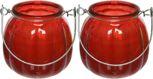 Decoris 2x citronella kaarsen in glas - 15 branduren - D8 x H8 cm - rood - geurkaarsen
