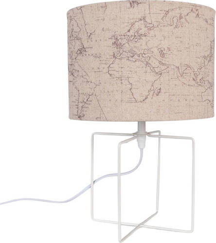 HAES deco - Tafellamp - Modern Chic - Wereldkaart bedrukt Lamp, Ø 22x34 cm - Bureaulamp, Sfeerlamp, Nachtlampje